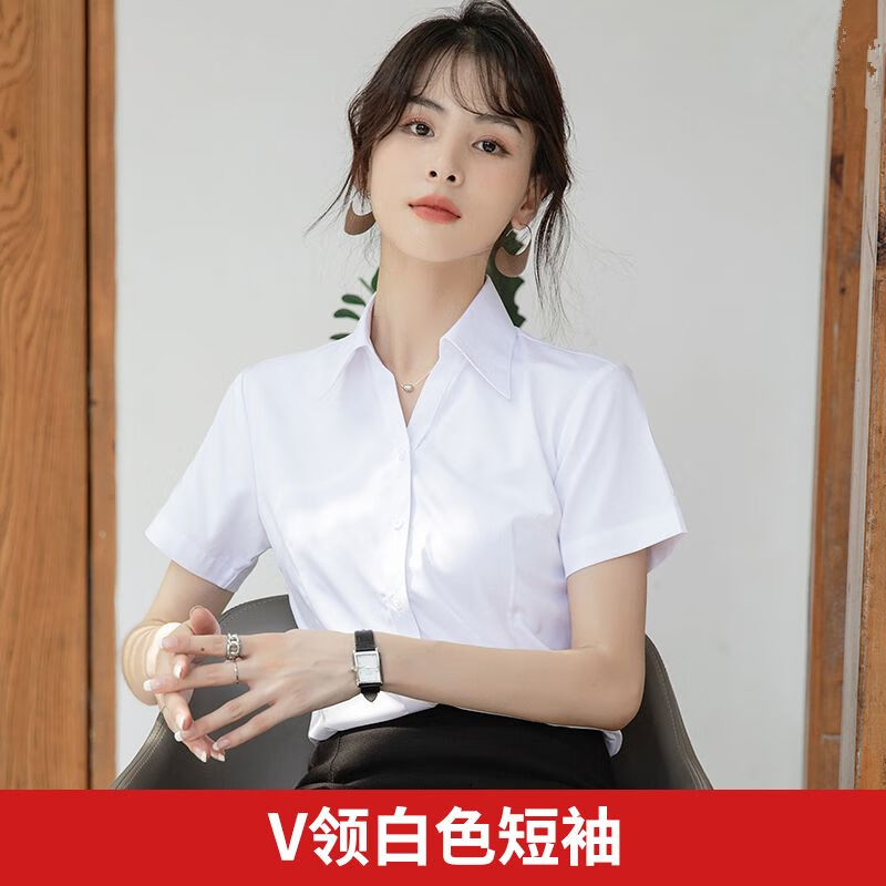 企迈衬衣女2024新款高档小个子韩版2024夏新款白衬衫衣女短袖职业工装