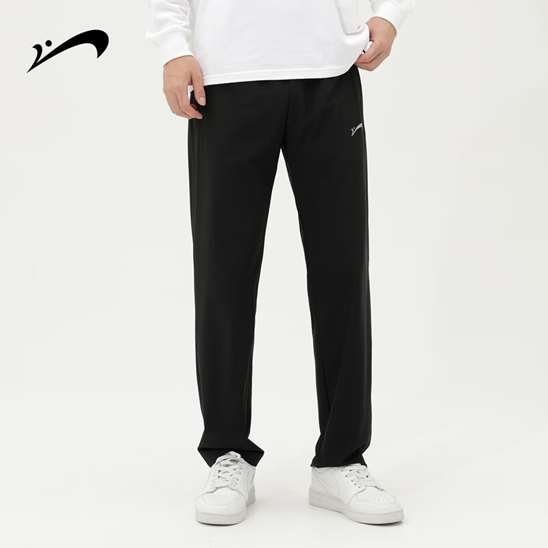 贵人鸟裤子男弹性直筒裤男冰丝舒适透气纯色百搭休闲裤 黑色 m