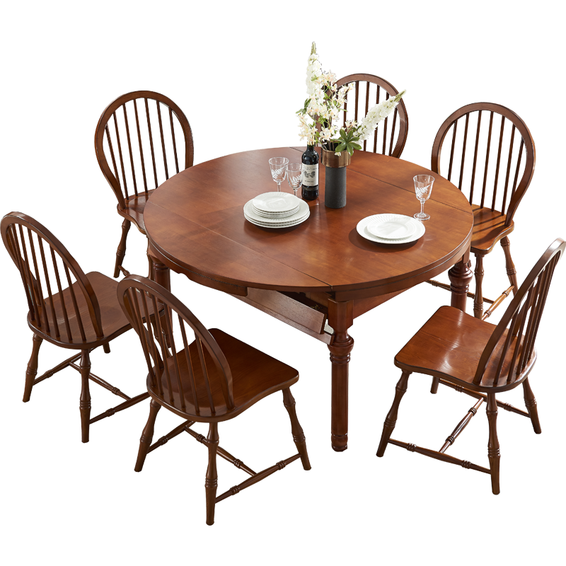 格澜帝尔(growdear)实木餐桌 美式餐桌椅组合小户型方圆桌折叠伸缩饭桌吃饭歺桌子餐厅 餐桌