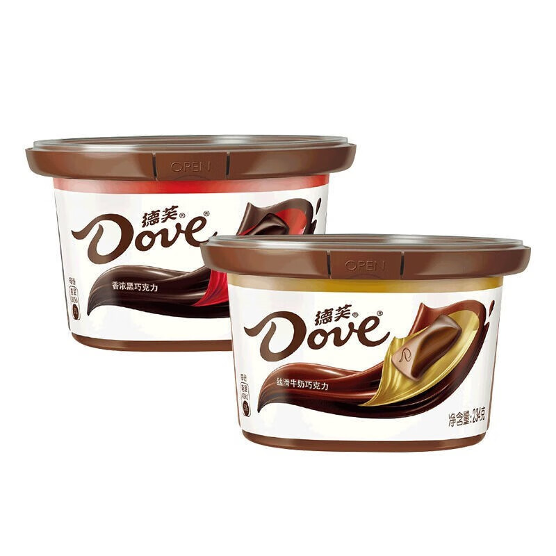 德芙巧克力234g丝滑牛奶香浓黑巧网红休闲零食品喜糖果节日礼物批发 德芙香浓黑巧234g*2 碗装 234g