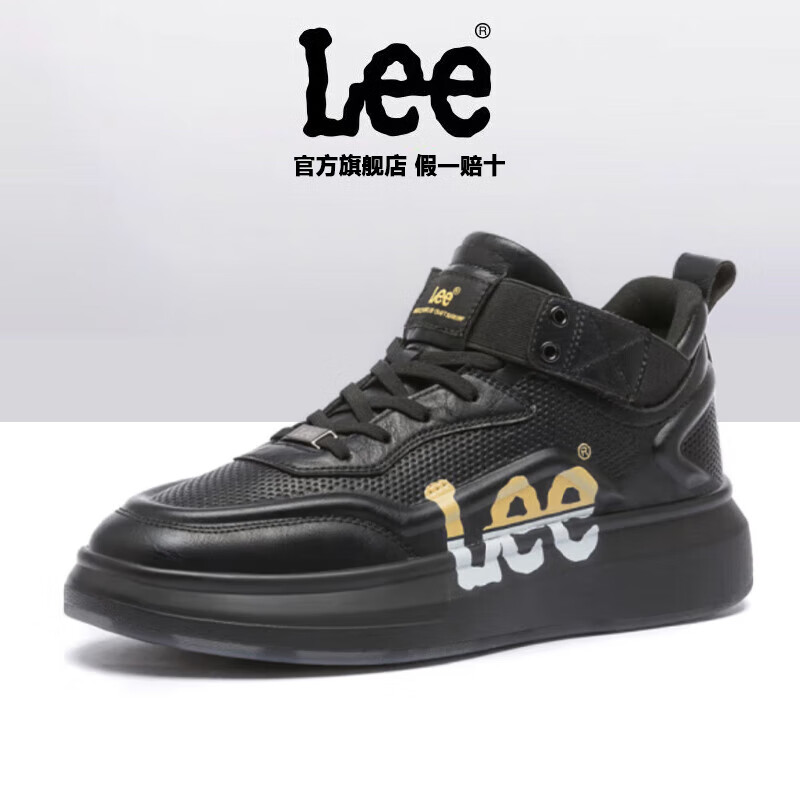 lee品牌大logo设计男士高帮休闲板鞋韩版圆头时尚保暖鞋子潮鞋男鞋子