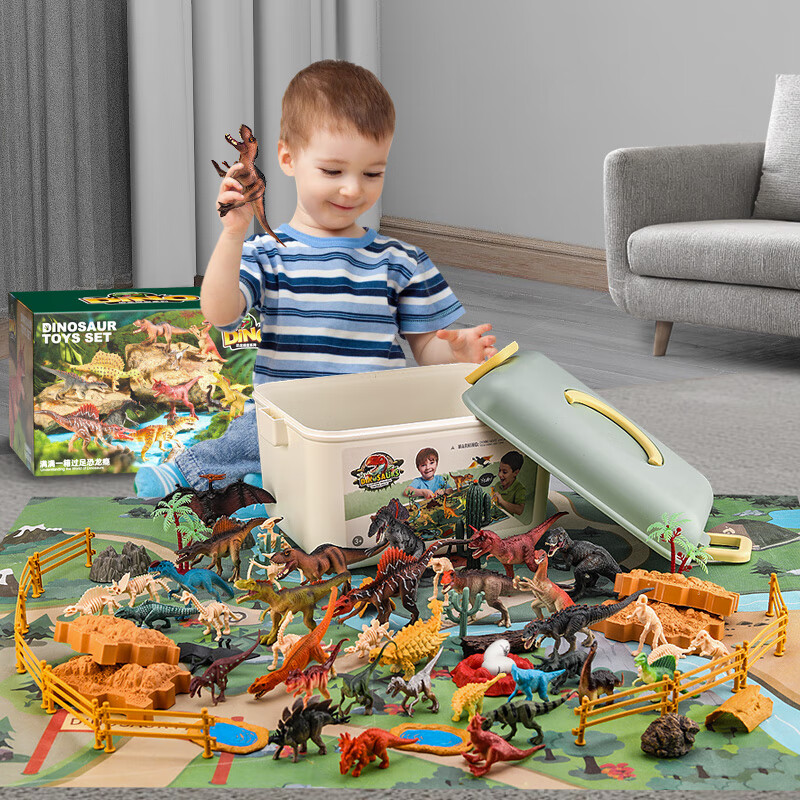 爱比鹿儿童恐龙玩具108件套仿真动物模型霸王龙翼龙软塑胶男孩生日礼物