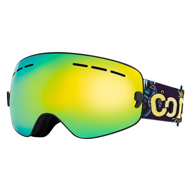 酷破者（Copozz）儿童滑雪镜双层防雾大球面登山护目眼镜可卡近视4-15岁男女 黑框+金片（太空涂鸦）
