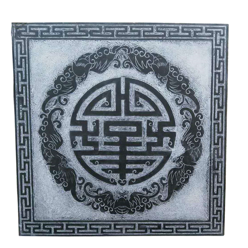 献瑜浮雕板青石壁画荷花鱼地雕五福临门踏步石铺路地铺定制 直径50