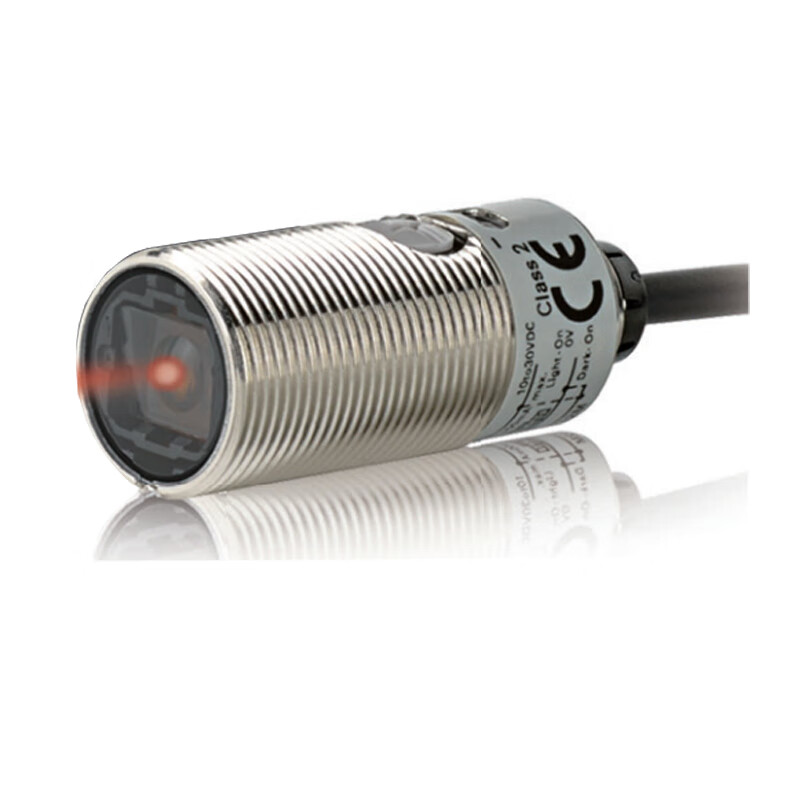 欧姆龙(OMRON)光电开关 传感器 E3FB 金属外壳 DC10-30V 4线 φ18红光 线长2米 E3FB-DN11 漫反射 100mm NPN