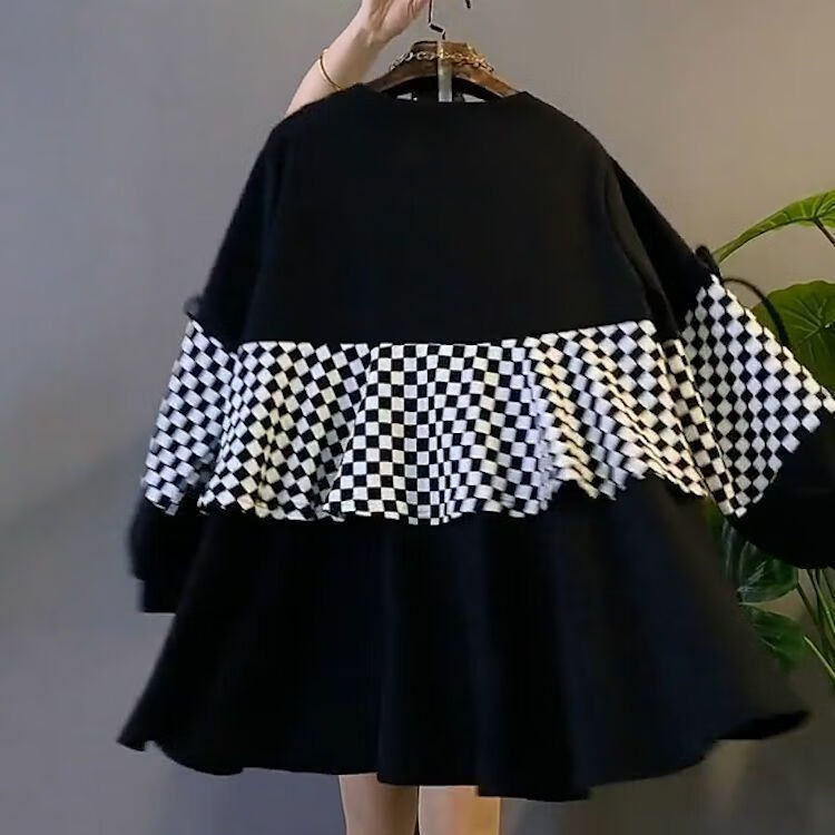 适合肥胖女人初秋穿的肥版衣服特大码300斤胖m假两件上衣宽松遮肚洋气