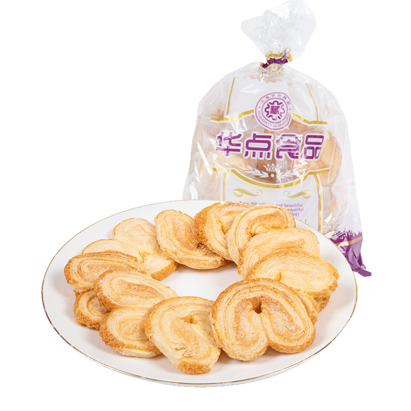 华点 蝴蝶酥独立包装上海特产办公室零食休闲糕点食品饼干点心礼物 原味袋装300g+菁活水330ml*1