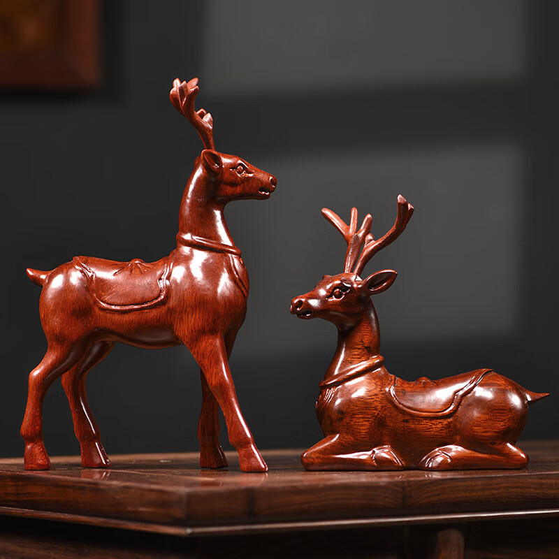 花梨木雕小鹿实木雕刻手工艺品家居办公室桌面客厅电视柜装饰摆件
