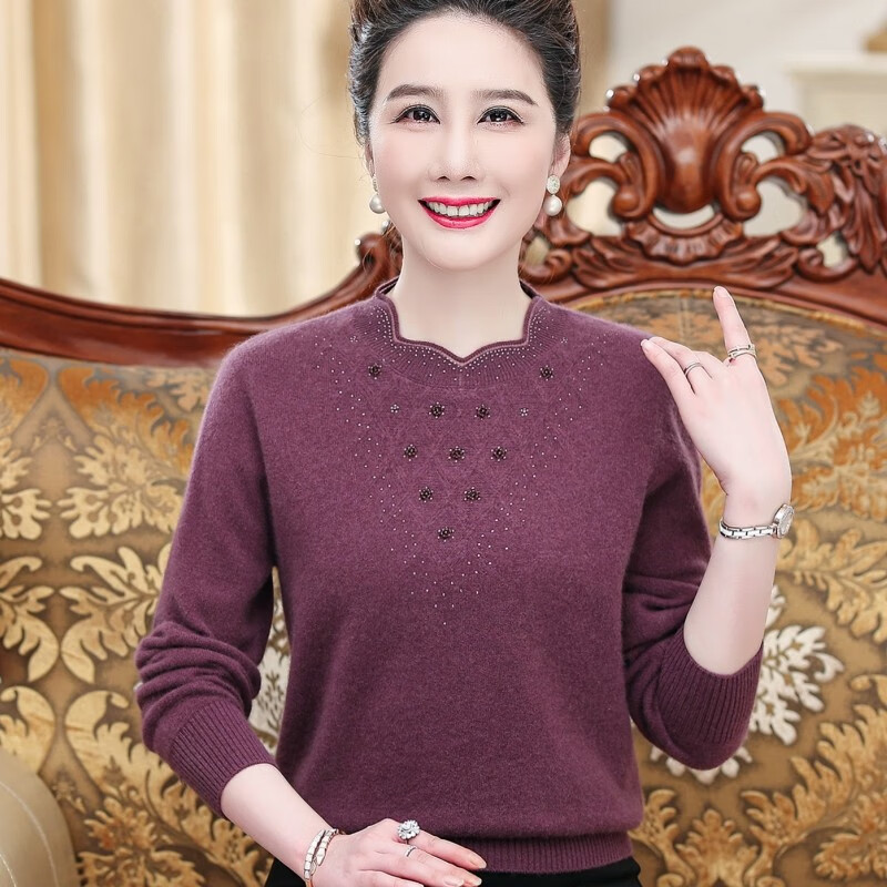 兰米思(lanmisi) 中老年纯羊绒衫女宽松女秋冬季大码妈妈装羊毛加厚