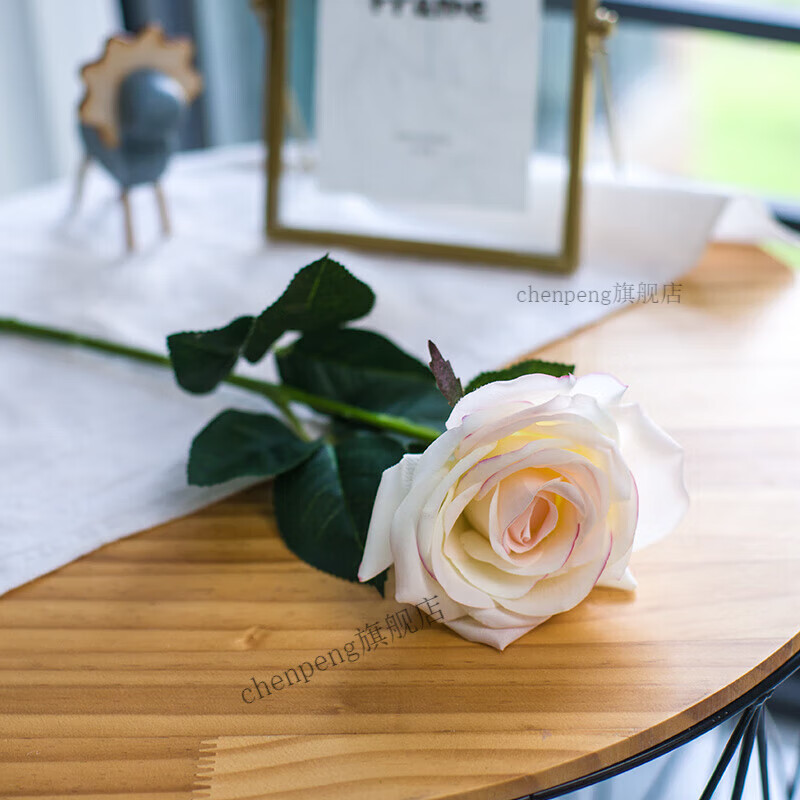 仿真花束单枝插花客厅餐桌绢花摆件北欧假花装饰 1支卡罗拉玫瑰奶白