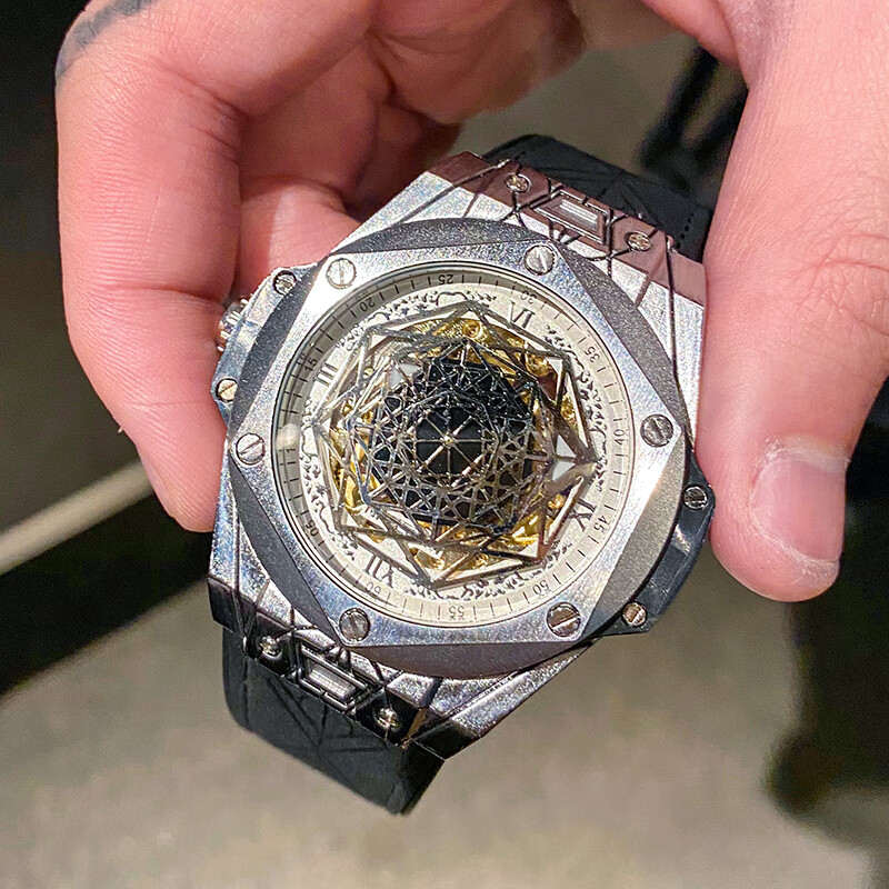 理查德米勒联名款机械石英手表全新个性透底镂空自动 格调银黑 机械表