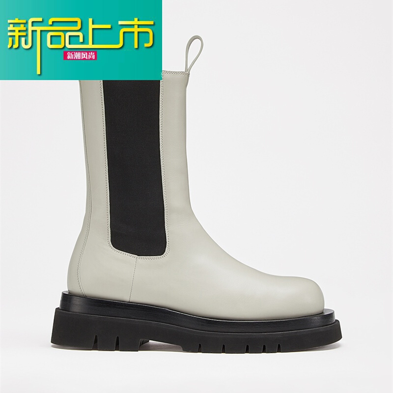 麦迪传奇情侣款靴子男女中筒靴烟筒靴厚底靴马丁靴男短靴 乳白色 35