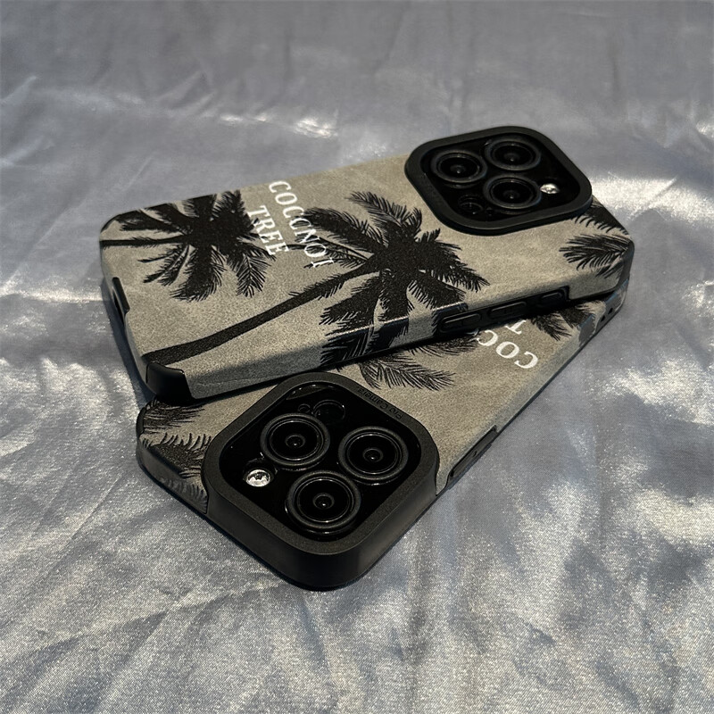 米狮苹果15手机壳绒布毛皮潮牌创意椰子树iphone15promax保护套14pro镜头全包超薄防摔 [椰树TREE] iPhone 15 Pro