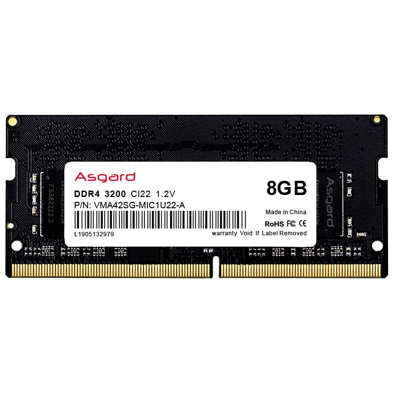Asgard 阿斯加特 DDR4 3200MHz 笔记本内存 普条 黑色 8GB