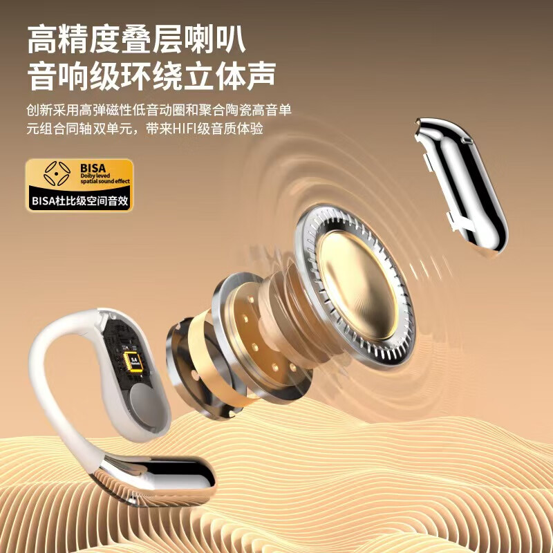 WENINEWIN【柏林之声 | 触控彩屏】挂耳式蓝牙耳机骨传导概念开放式不入耳通话降噪超长续航大电量超强音质 银白色【定向传音 | 舒适佩戴】 【12D杜比音效 | ENC通话降噪】