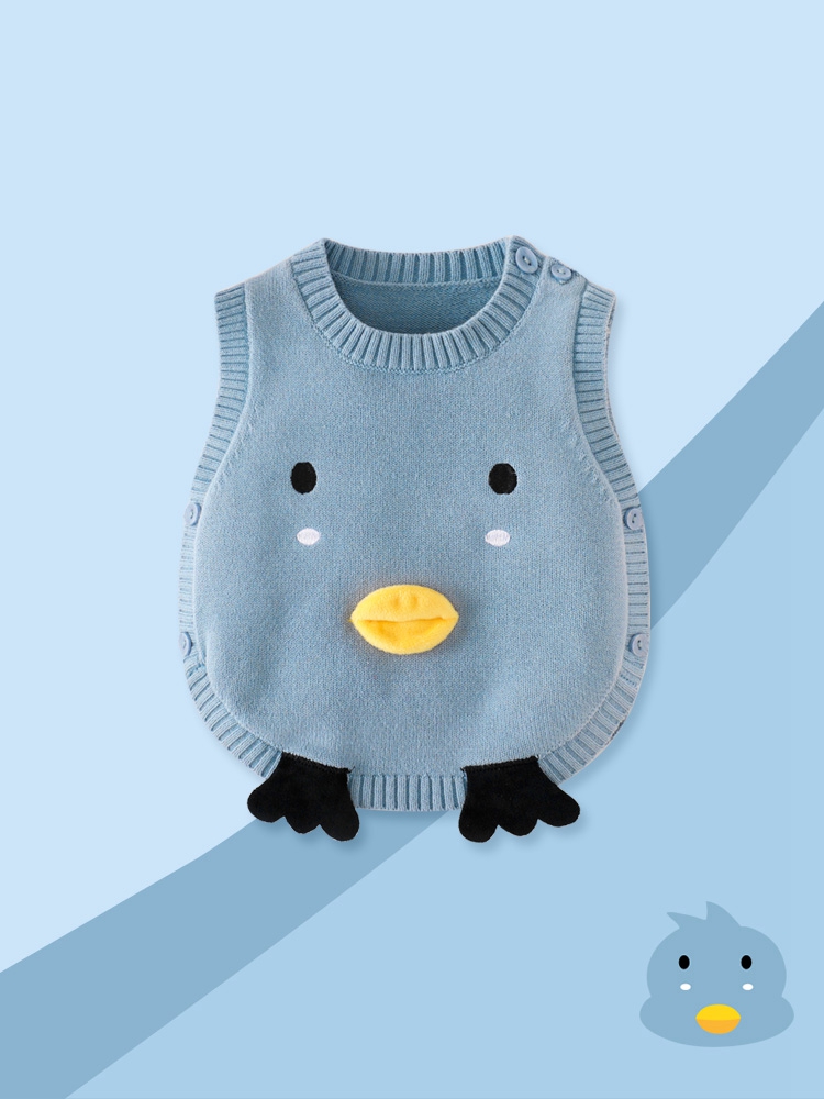 萦娪婴儿马甲秋装男宝宝针织小背心春秋外穿儿童毛衣坎 蓝色9026小