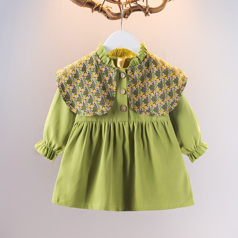 Tasidi-G女童秋装连衣裙新款洋气儿童时髦公主裙小童衣服女宝宝一件 绿色  JMW破茧 110cm