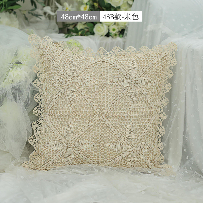 莎庭(sartill)手工钩针钩花棉线编织镂空米色复古客厅沙发抱枕靠垫 48