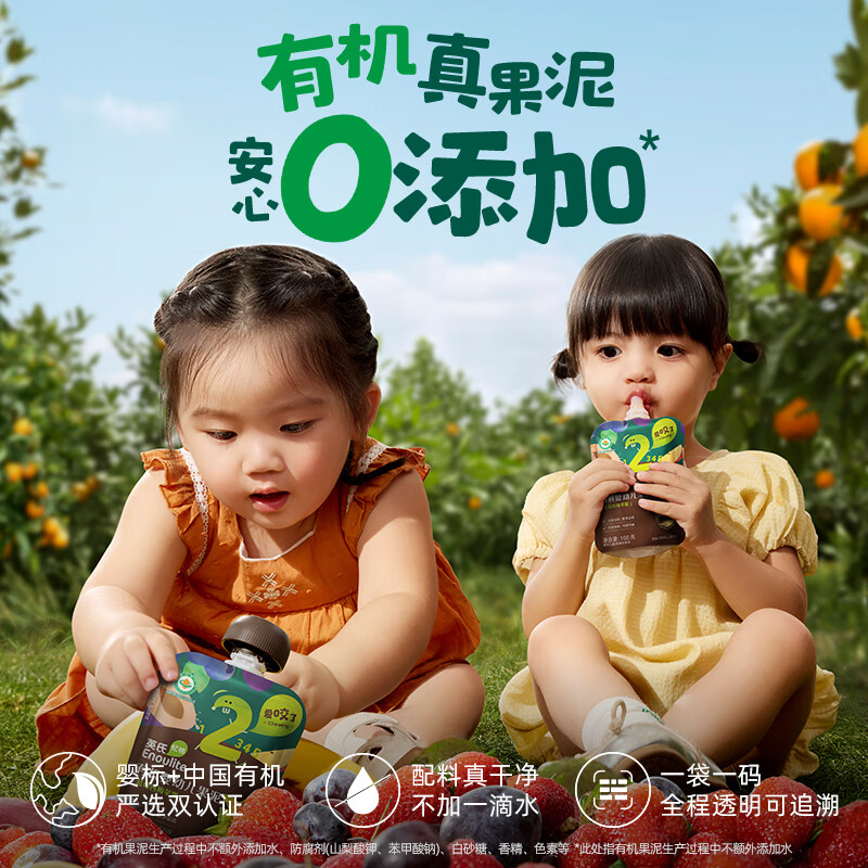 英氏(Engnice) 有机婴幼儿果泥西梅泥 多口味水果泥佐餐泥 婴儿辅食宝宝零食 蓝莓西梅苹果泥 袋装 100g