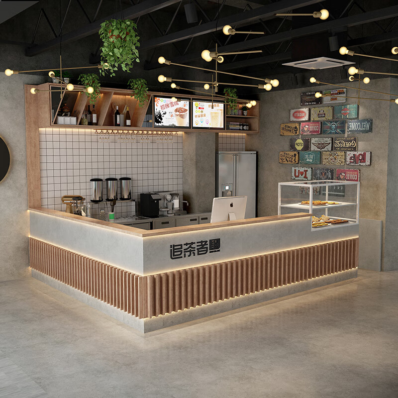 出写奶茶店吧台咖啡店收银台店前台面包甜品店收银台转角吧台定制 太