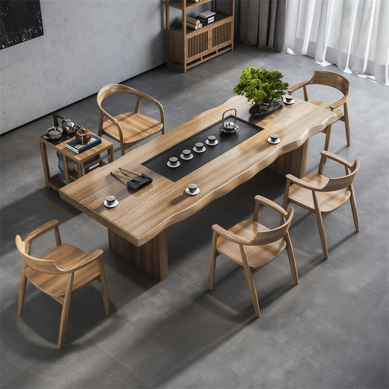 一体套装现代简约原木办公室新中式实木泡茶台 买茶桌加送神秘大礼包