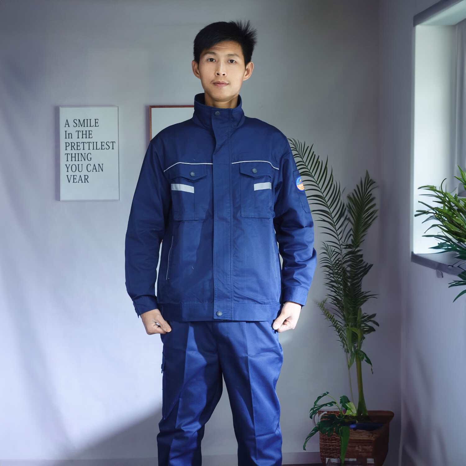 家康头号标兵春秋工作服防静电长袖套装男女燃气石油化工厂劳保服耐磨工装定制 中蓝厚 4XL (190)