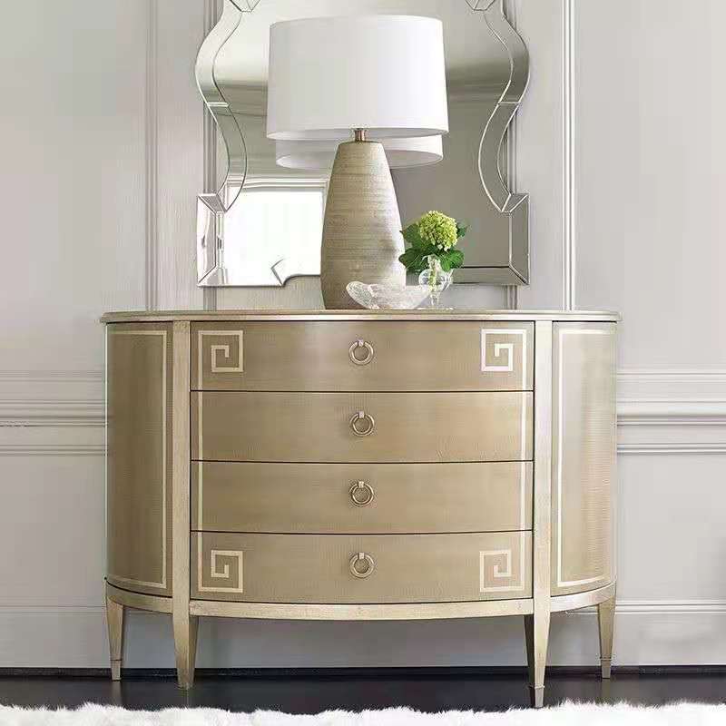 美式轻奢斗柜实木半圆玄关柜新古典简约弧形收纳厅柜客厅装饰柜斗柜