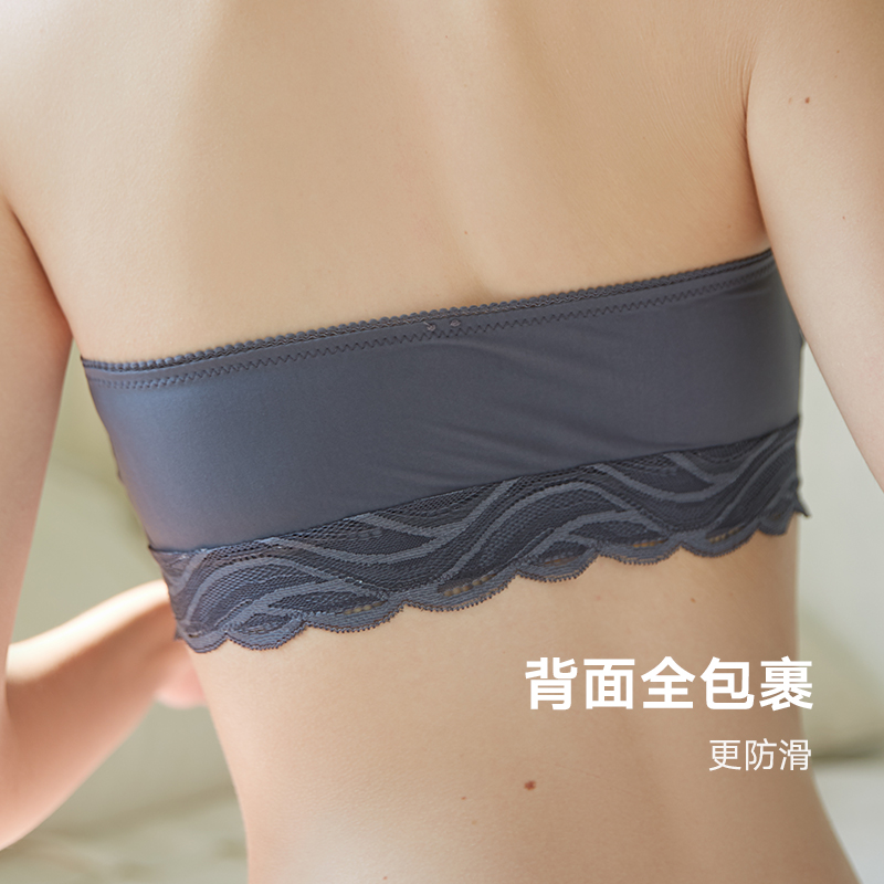 弗利少女抹胸内衣女 无肩带文胸隐形夏季 裹胸透气薄款防走光防滑 烟灰蓝 L (适合80AA/A/B)