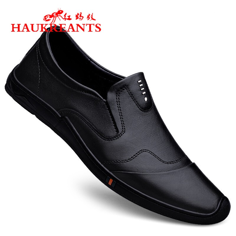 汉克红蚂蚁男鞋2022新品头层牛皮套脚舒适百搭休闲鞋豆豆鞋子男软底