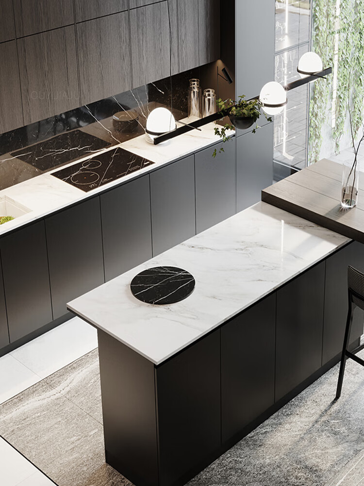 开放式厨房吧台上海lg定制304不锈钢岩板吧台中岛厨房整体一体全屋