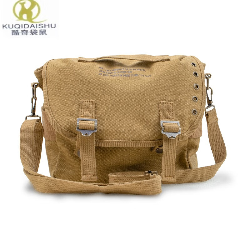 酷奇袋鼠工装美式复古1961字母帆布斜挎包手提单肩机车腰差包男