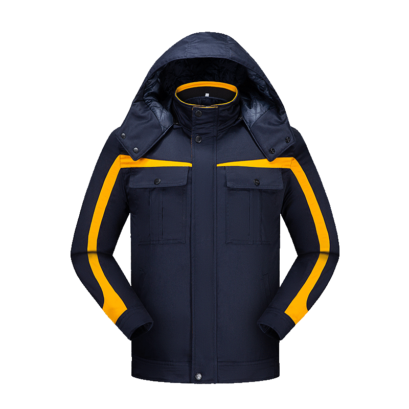 保羅嵐芝冬季勞保服棉服男工程勞保服冬裝棉襖防寒服戶外工裝定制工裝棉衣棉 藏藍(lán)鑲黃 185