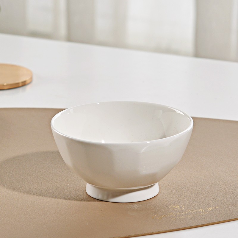 秀源陶瓷高脚碗吃面碗骨瓷碗纯白碗浮雕白瓷碗陶瓷米饭碗白色饭碗汤碗