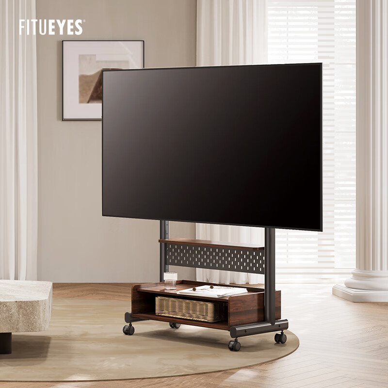 FITUEYES（40-85英寸适用）移动电视支架木质柜体推车TCL创维索尼小米智慧屏等电视通用免打孔底座