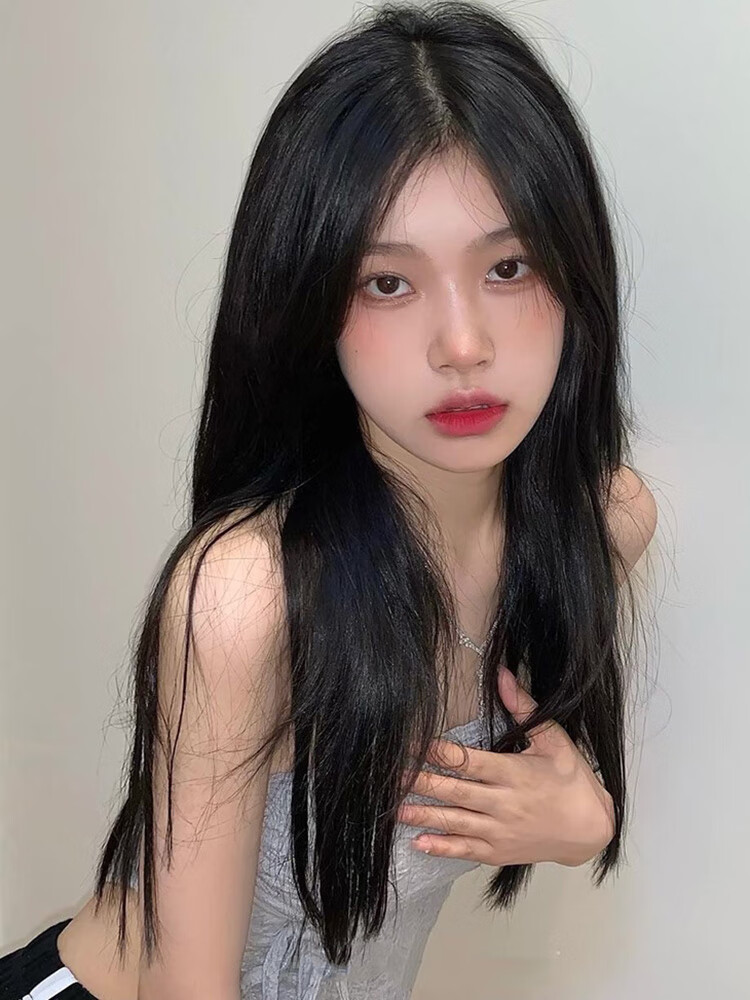 绿简堂假发女长发中分无刘海黑色长直发假发套蓬松自然仿真人发丝全
