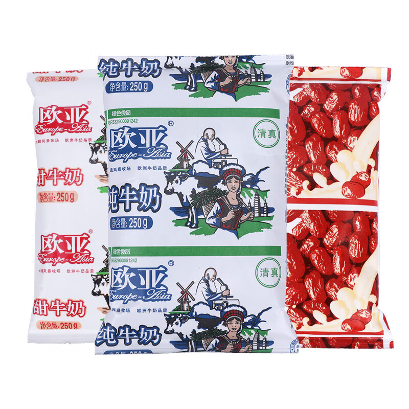 欧亚牛奶250g*12袋装 云南特产大理甜牛奶红枣牛奶早餐奶 红枣奶12袋/箱