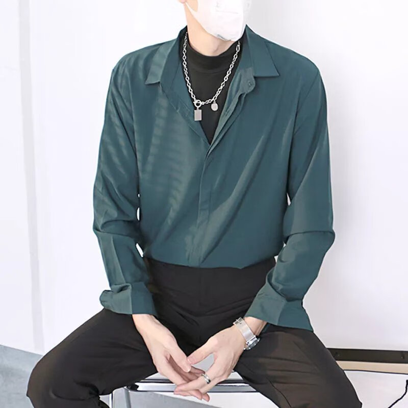 楠语秋(nanyuqiu)感免烫内搭西装白色衬衫男长袖垂坠感韩版宽松潮痞帅