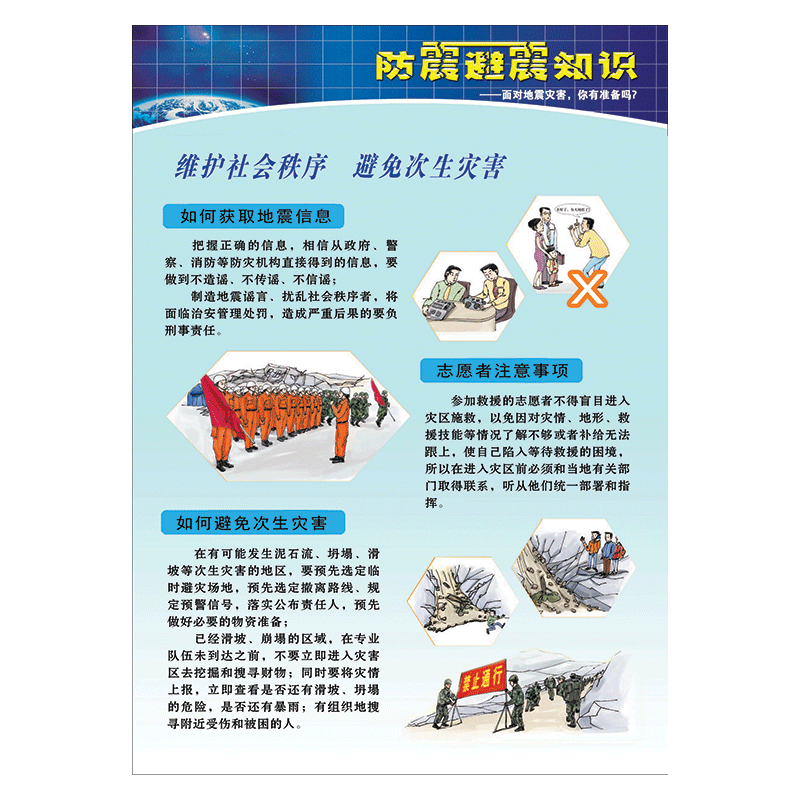 地震科普宣传画挂图海报防震避震知识地震常识宣传栏展板墙贴画覆膜