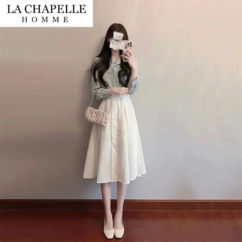 LA CHAPELLE HOMME拉夏贝尔旗下设计感小众套装女秋季新款显瘦减龄衬衣半身裙炸街甜美两件 套装 M