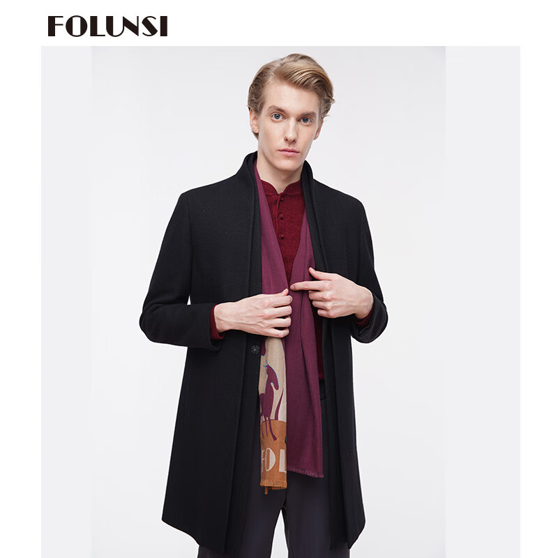 佛伦斯(folunsi)新款秋冬男装商务休闲中长款潮流假两件可拆卸绵羊毛