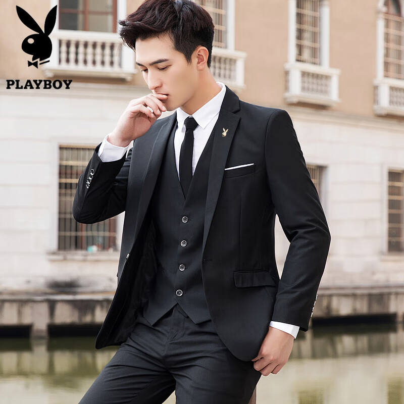 花花公子轻奢高端男装 西服套装男士修身职业正装商务休闲西装伴郎