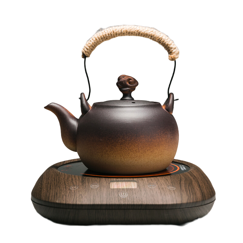 容山堂粗陶茶壺煮茶器茶具套裝泡茶壺燒水壺電陶爐圍爐煮茶碳爐酒精爐 祥云茶壺小悅黑胡桃電陶爐 780ml