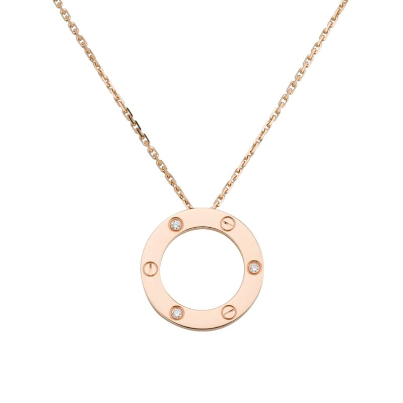 【二手99新】cartier卡地亚  18k玫瑰金色镶嵌钻石圆饼双环项链 圆饼