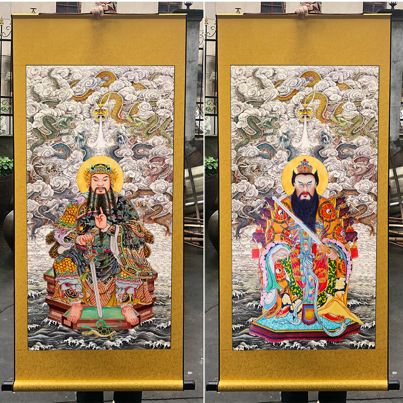 真武大帝画像 三十六天将道教护法元帅真武大帝雷祖天师丝绸卷轴装饰