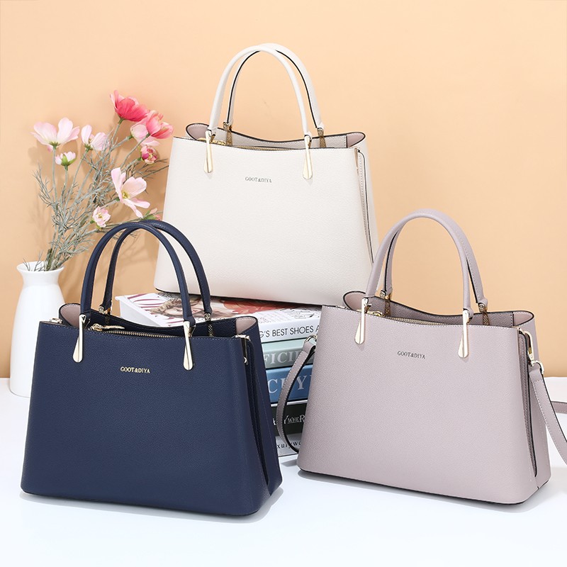 GOOT&DIYA情人节礼物送老婆百搭真皮手提单肩包大容量包包牛皮轻奢中年女包 牛皮藏蓝色