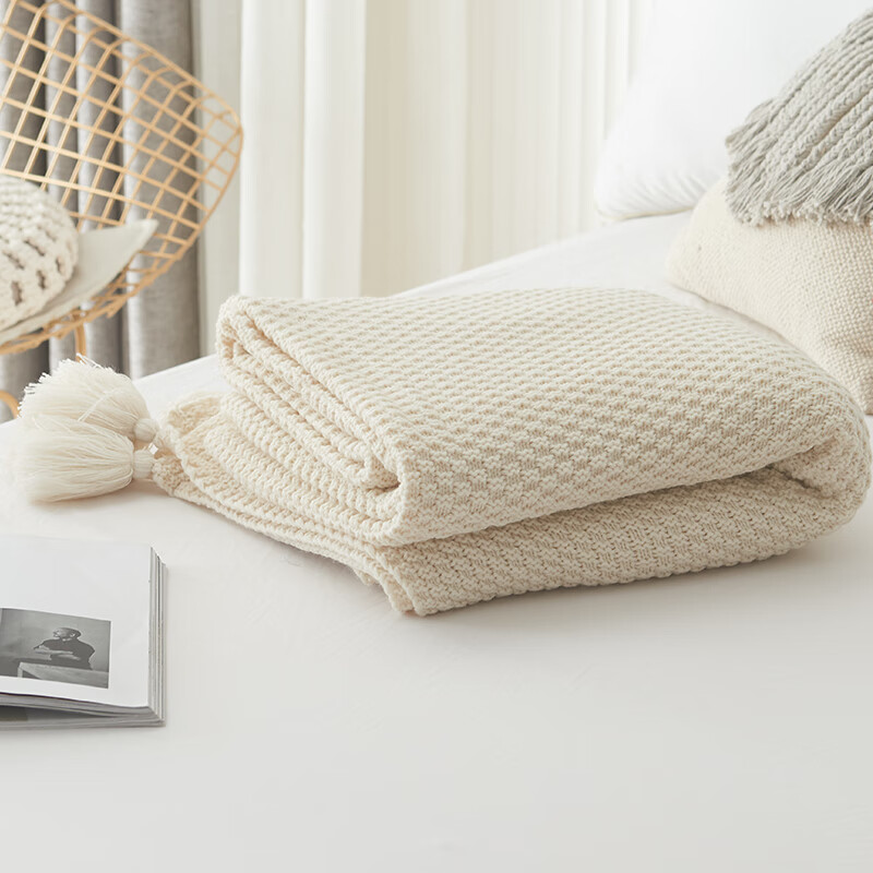 暮织纱ins北欧风沙发盖毯办公室午睡毯子流苏针织球毛线休闲空调小