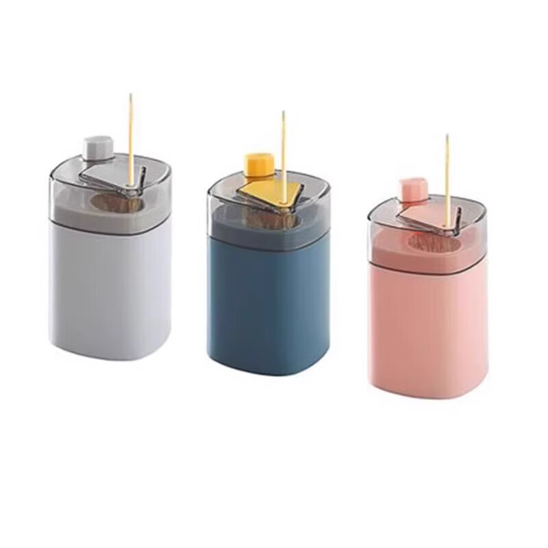 牙签盒一次性袋装牙签双头竹子剔牙工具家用竹制细吃水果牙签 细牙签盒-灰色+蓝色各1+2000牙签