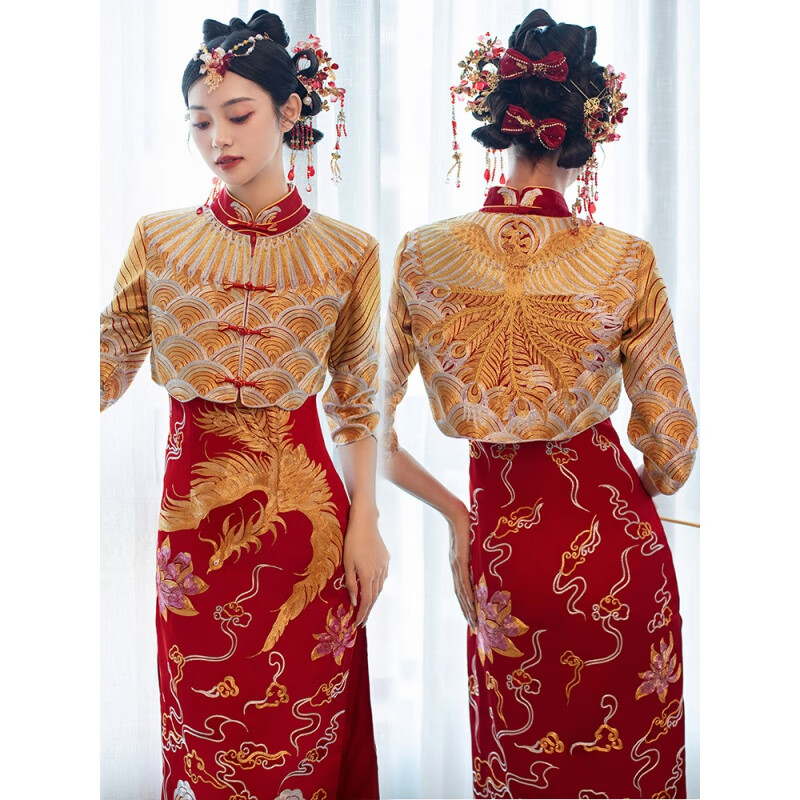 云翔四海出租賃2024秀禾服新娘明制漢服龍鳳褂結(jié)婚男女中式婚紗伴娘伴郎服 蓮 5XL胸圍112體重160