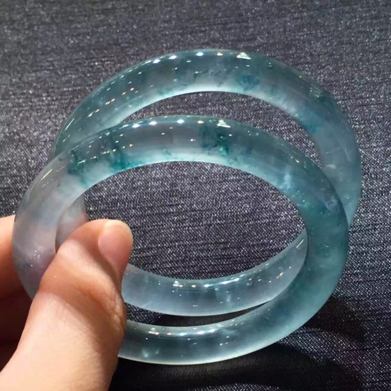 爱优美 翡翠手镯 冰种 圆条七彩飘花玻璃种 天然贵妃云南紫罗兰色玉