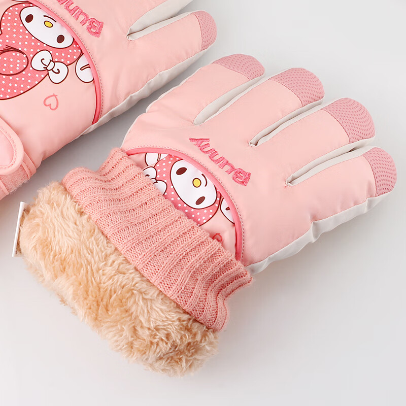 火炬人儿童手套 滑雪手套骑行手套7岁到12岁保暖卡通冬季手套 美乐蒂粉色C3225 7-12岁